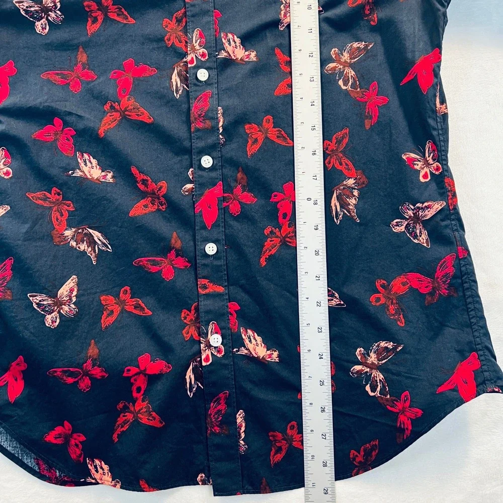 Bonobos Mens Slim Fit Butterfly Print Button Down Shirt Navy Red Size M